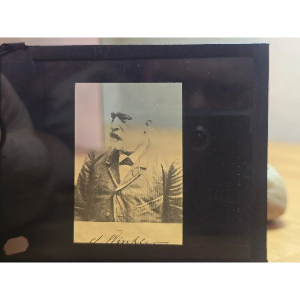 ​7 Vintage Magic Lantern Glass Slides Famous Scientists Mendeleev Daguerre...